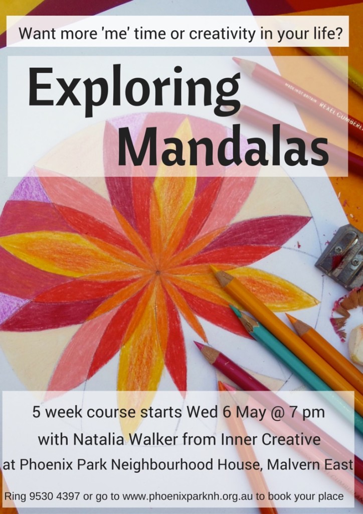 Inner Creative Exploring Mandalas Course running at Phoenix Park Malvern East Australia March 2015. inner creative.com.au