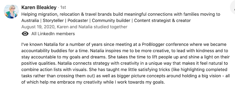Karen Bleakley Inner Creative Testimonial